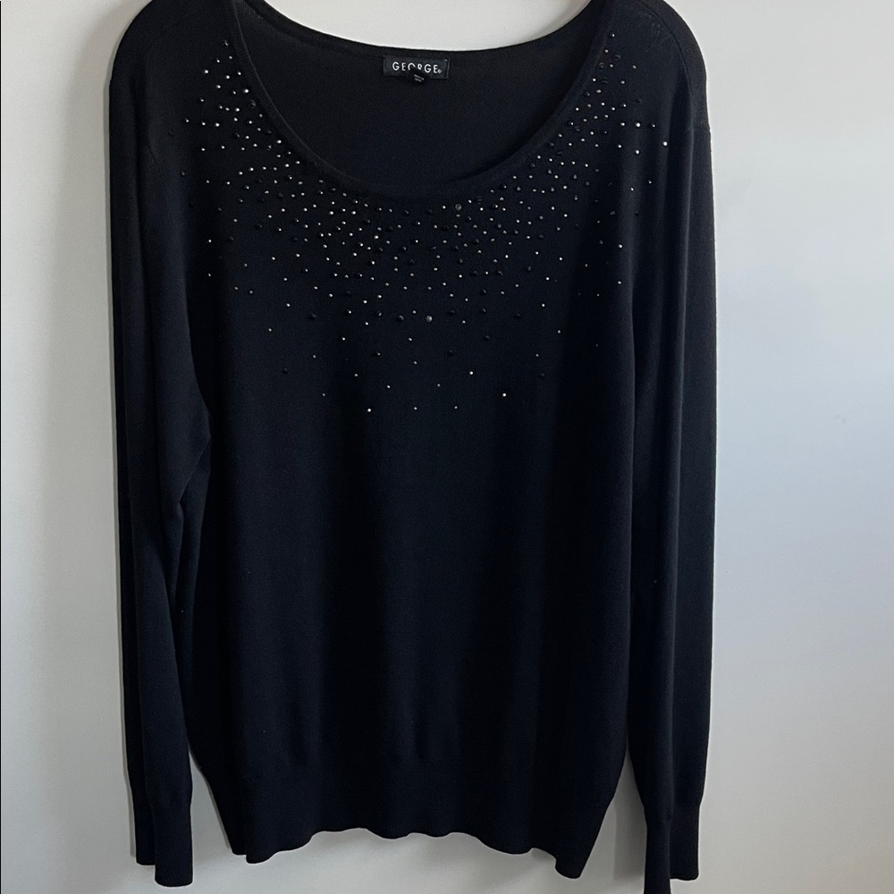 George Women’s Black Long Sleeve Sweater Top with Sparkling Accents Size XL